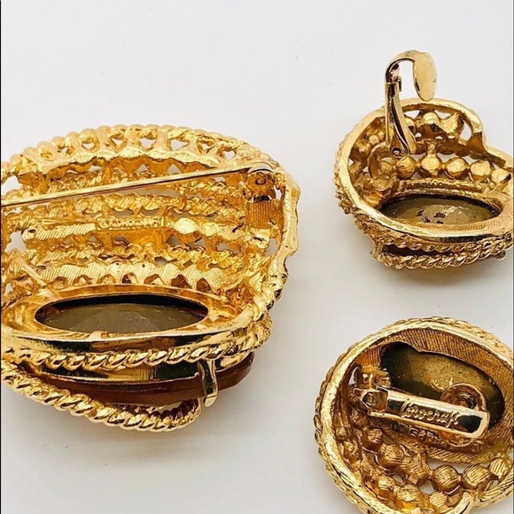 Vintage Corocraft Rhinestone Brooch & Earrings Demi Set - Picture 5 of 7